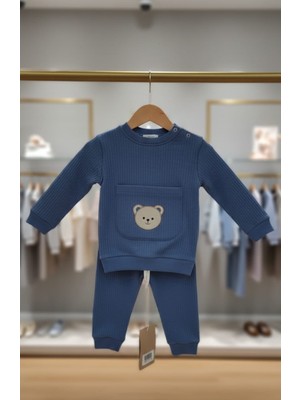Kidzes Raporlu Ayıcık Cepli̇ %100 Cotton 2'li̇ Bebek Takımı Uni̇sex