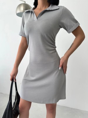 Qutta Kadın Gömlek Yaka Modal Kumaş Kısa Kol Elbise