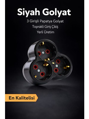 Dila's Home Siyah 3’lü Papatya Golyat Priz | Çoklu Priz | 3'lü Priz | Priz Çoğaltıcı | 3'lü Golyat