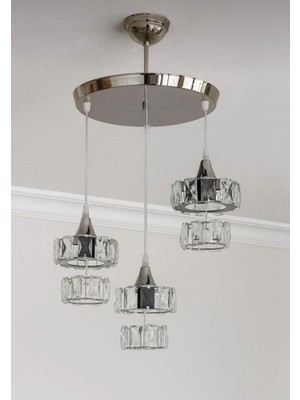 LED Yeni Model 3 Sarkıt Kristal Lüx Avize 3 Ampüllü Krom Renk