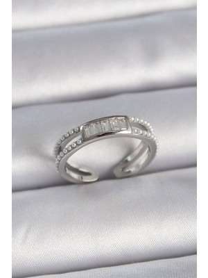 Ayder Timya Pirinç Gümüş Renk Ayarlanabilir Sıralı İncili Zirkon Taşlı Kadın Yüzük - TJ-BYK3381 TG/Tmya1395 218401