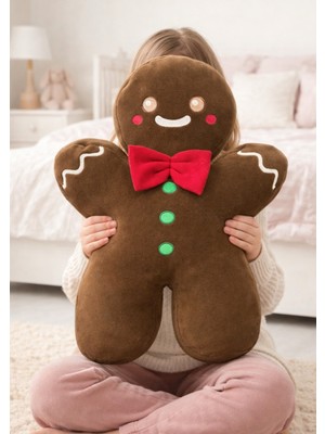 Eco Sepet Kurabiye Adam Peluş Yastık, Uyku Arkadaşı Peluş, Yılbaşı Kurabiye Adam Oyuncak 60 cm