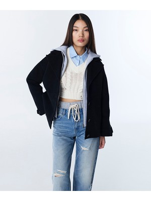 Twist Kadın Yünlü Midi Kaban Uzun Kol Kapüşonlu Astarlı %50 Yün %25 Polyester %25 Viskon