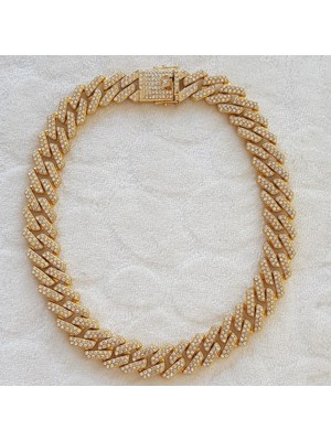 Canka 2 cm Taşlı Cuban Gold Zincir Unisex