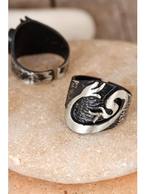 BT Teknik Lale Figürlü Füme Gri Renk Ayarlamalı Erkek Yüzük