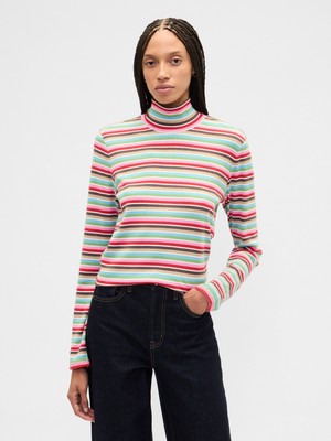 Gap Kadın Çok Renkli Ribbed Turtleneck T-Shirt