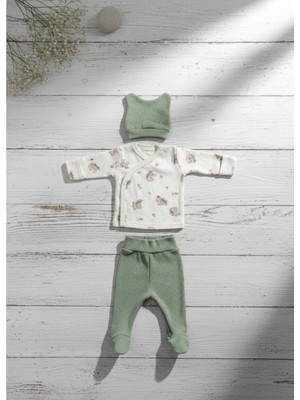 Kidzes Yenidoğan Desenli 3 Parça Hastane Çıkışı Zıbın Takımı Kız-Erkek