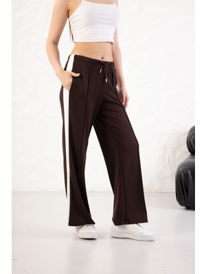 Yusgos Kadın Yumuşak Dokulu Modal Kumaş Yandan Şeritli Geniş Paça Palazz