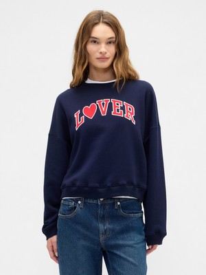 Gap Kadın Lacivert Oversized Grafik Baskılı Sweatshirt