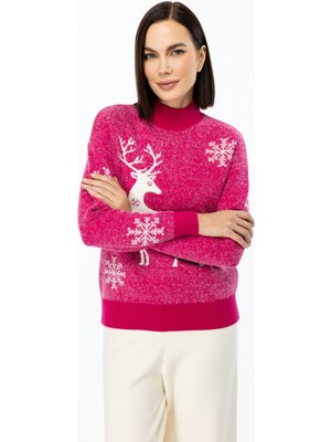 On Minimalist Geometrik Desenli Oversize Kadın Kazak