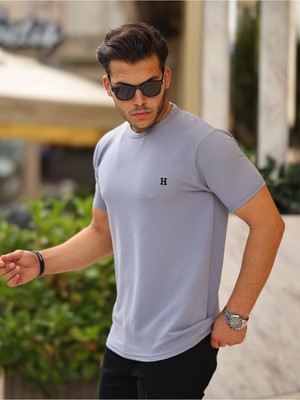 Comstar Erkek Slim Fit Waffle Kumaş Sıfır Yaka Nakışlı T-Shirt