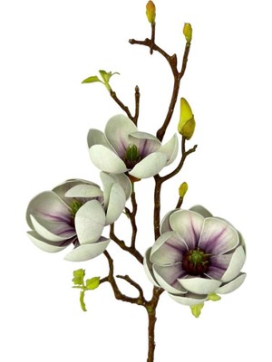 Nettenevime Yapay Çiçek Eva Yeşil Manolya 3 Çiçekli Uzun Dal 70CM Gerçeksi Doku