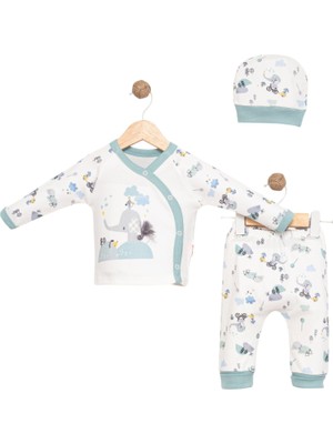 Kidzes Yenidoğan Desenli 3 Parça Hastane Çıkışı Zıbın Takımı Kız-Erkek