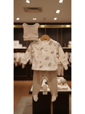 Kidzes Yenidoğan Desenli 3 Parça Hastane Çıkışı Zıbın Takımı Kız-Erkek