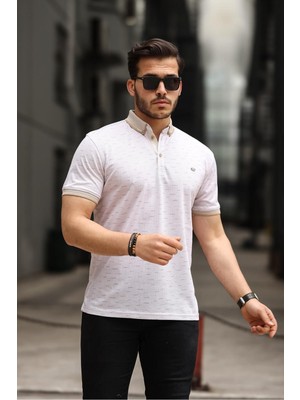 Comstar Erkek Kıvrılmaz Polo Yaka Cepsiz Slim Fit Desenli T-Shirt