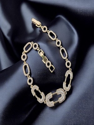 Hoolya Design Xuping Çengel Figürlü Zirkon Taşlı Kuyumcu Serisi 14K Gold Premium Bileklik 17 cm + 2 cm Ayarlı