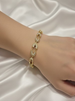 Hoolya Design Xuping Çengel Figürlü Zirkon Taşlı Kuyumcu Serisi 14K Gold Premium Bileklik 17 cm + 2 cm Ayarlı