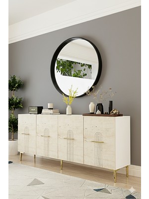 Yumedi Design KA1808BT - Shumen Konsol, Tv Sehpası, Çok Amaçlı Dolap ve Kahve Köşesi 180CM Beyaz-Traverten