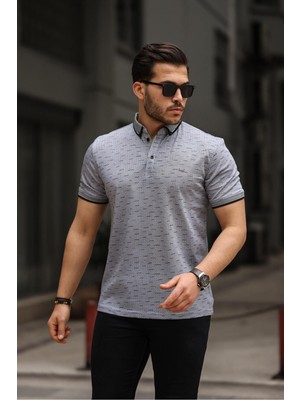 Comstar Erkek Kıvrılmaz Polo Yaka Cepsiz Slim Fit Desenli T-Shirt