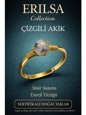 Erilsa Sertifikalı Sinir Sistemi Enerji Yüzüğü – Çizgili Akik Ayarlanabilir Gold Ince Kasa Ikizler Yengeç