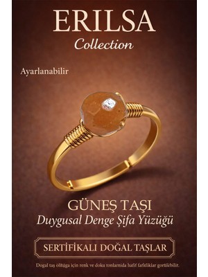 Erilsa Sertifikalı Duygusal Denge Enerji Yüzüğü – Güneş Taşı Ayarlanabilir Gold Ince Aslan Koç Yay Burcu