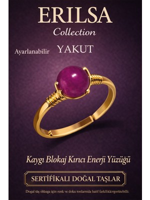 Erilsa Sertifikalı Kaygı Blokaj Kırıcı Enerji Yüzüğü – Yakut Taşı Ayarlanabilir Gold Akrep Oğlak Koç Burcu