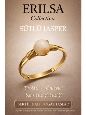 Erilsa Sertifikalı Tiroid Enerji Denge Yüzüğü – Sütlü Jasper Ayarlamalı Gold Ince Kasa Boğa Yengeç Burcu