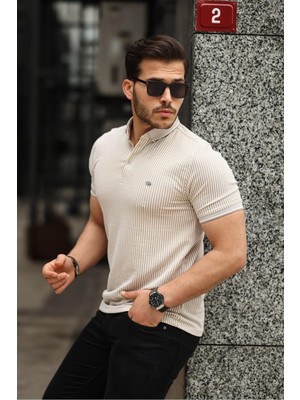 Comstar Erkek Kıvrılmaz Polo Yaka  Slim Fit Çizgili T-Shirt