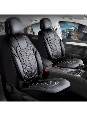 Mk Express Mk -Bmw 5 Serisi 524 Uyumlu Deri Oto Koltuk Kılıfı 5 Li Set Classy Serisi Siyah Beyaz Nakışlı Renk