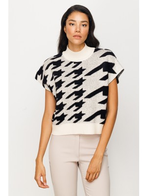 On Kadın Minimalist Crop Kazak - Kısa Kol, Yüksek Yaka - Günlük Kombinler Için