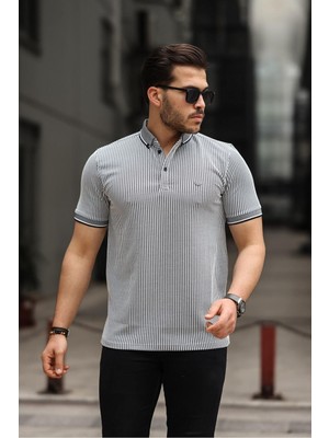 Comstar Erkek Kıvrılmaz Polo Yaka  Slim Fit Çizgili T-Shirt