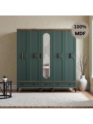 Flances Laçin 5 Kapaklı Çekmeceli Mdf Gardırop