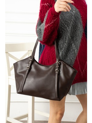 Valu Accessorize Kadın Toka Detaylı Fermuarlı Oval Omuz ve Kol Çantası Vina