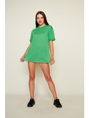 Comstar Kadın Kol Katlı Yırtmaçlı Salaş Oversize Tshirt