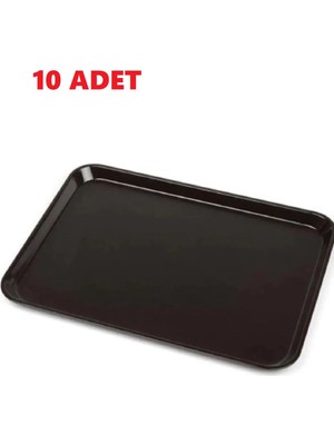 Marsilyan 10 Adet Kahverengi  Plastik Servis Tepsisi  Kırılmaz Lokanta Büfe Fast Food Kullanım (36 X26 Cm)