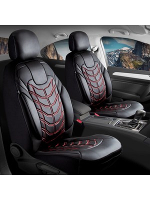 Mk Express Mk -Ford Puma Uyumlu Deri Oto Koltuk Kılıfı 5 Li Set Classy Serisi Siyah Kırmızı Nakışlı Renk