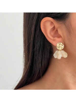 Atelier Çağla Kadın Tasarım Sallantı Altın Beyaz Küpe