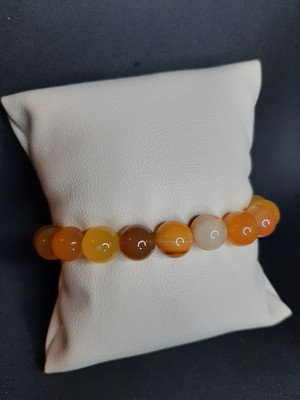 Mryart Sarı ve Kahve Tonlamalı Doğal Akik Taşı Iri Bileklik Unisex