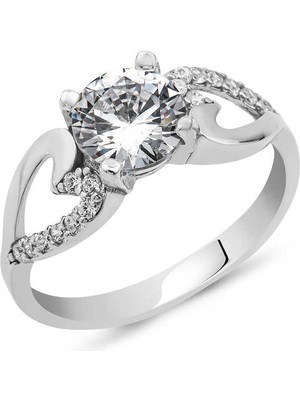 Gumush Gümüş Tek Taş Kalp Yüzük