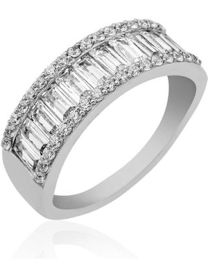 Gumush Gümüş Sıralı Baget Taşlı Bayan Yüzük