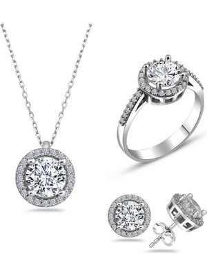 Gumush Gümüş Yuvarlak Montür Tek Taş Set