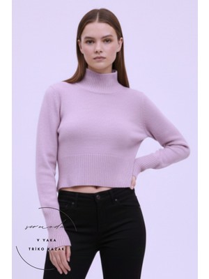 Sermoda Kadın Kazak -  Balıkçı Yaka Triko Boğazlı Kadın Kazak 630 Lila