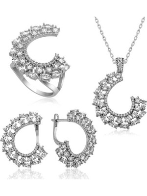 Gumush Gümüş Markiz Taşlı Bayan Set