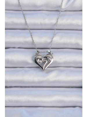 Ayder Timya 316L Çelik Zincir Gümüş Renk Zirkon Taşlı Mıknatıslı Kalp Kolye - TJ-BKO9082 TG/Tmya1395 217741