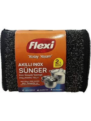 Flexi Akıllı Inox Sünger 2 Adet - Ekstra Emici ve Dayanıklı Çelik Telli Bulaşık Süngeri