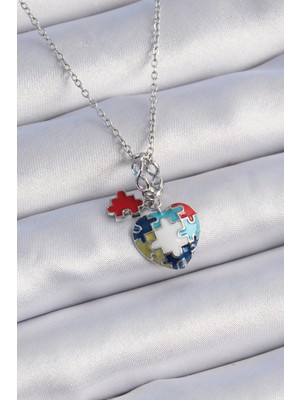 Ayder Timya 316L Çelik Gümüş Renk Yapboz Motif Kalp Figür Charm Model Kadın Kolye - TJ-BKO9315 TG/Tmya1395 218123
