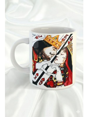 Sartre Art "kupa Kızı Kral Aşkı " Sevgililer Günü Özel Hediye Tasarımlı Porselen Kupa Bardak