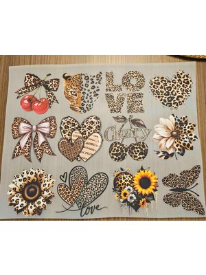 Patiska Tasarım 12 Adet Leopar Desenli Dtf Baskı 7 cm – Kıyafet, Jüt Ip ve Jüt Kumaş Uyumlu Transfer Baskı