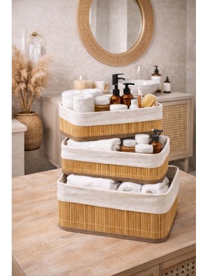 Mubx Üçlü Bambu Sepet Organizer Ev Düzenleyici Çok Amaçlı Mutfak Banyo Sepeti