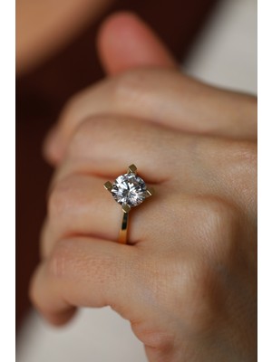 Yenigün Kuyumculuk 14 Ayar Altın Kalın Kollu Yeşil Tektaş Yüzük